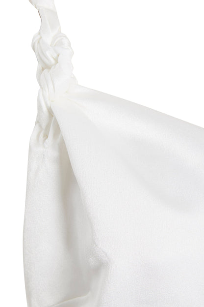 Ivory Satin Asymmetric Backless Maxi Dress