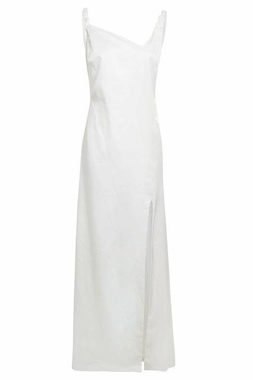Ivory Satin Asymmetric Backless Maxi Dress