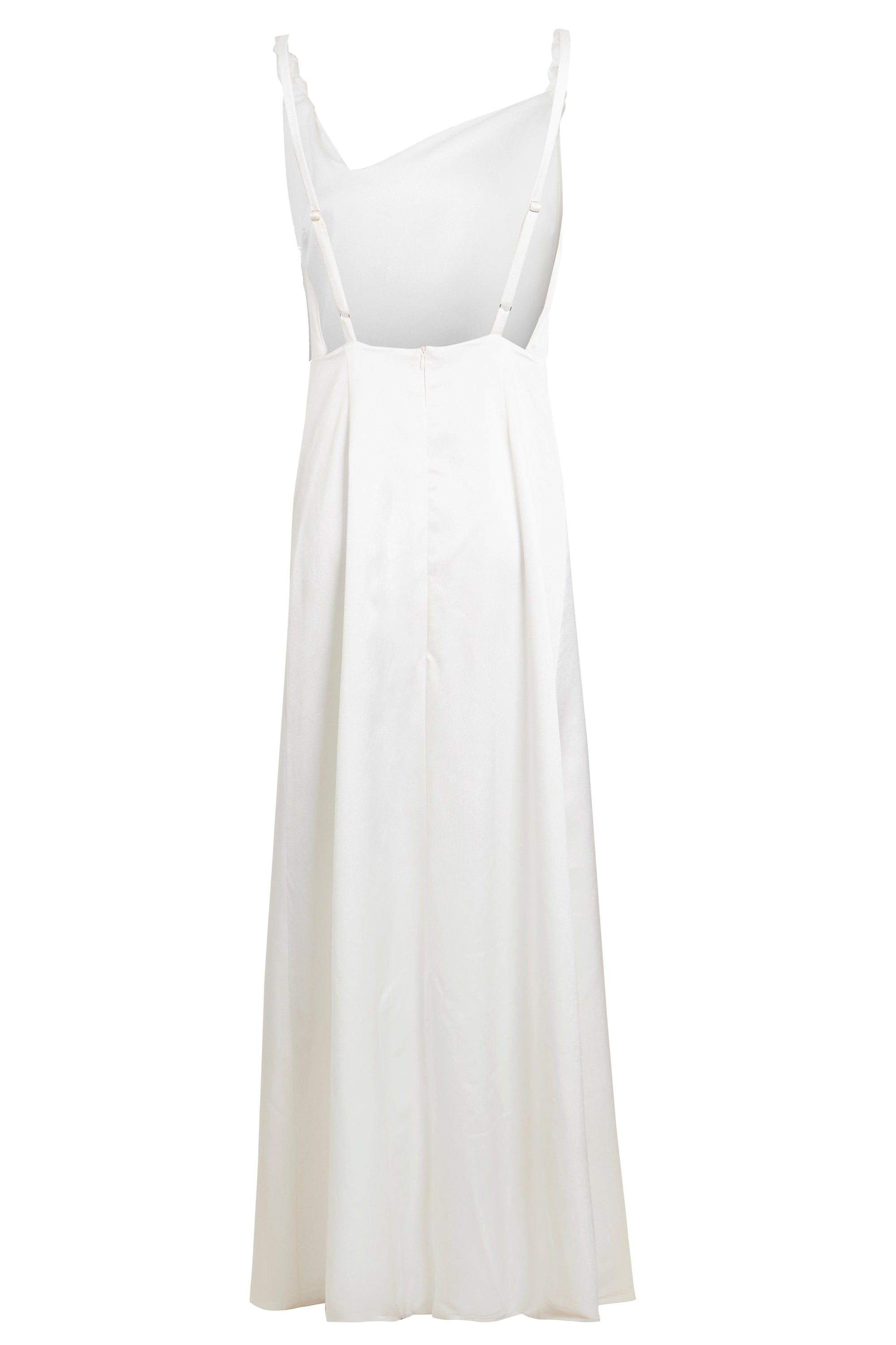 Ivory Satin Asymmetric Backless Maxi Dress
