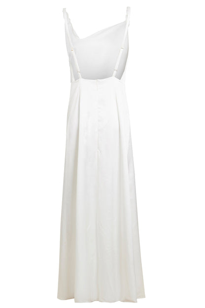 Ivory Satin Asymmetric Backless Maxi Dress
