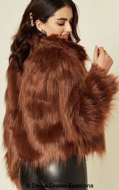 De La Creme Womens Faux Fur Cropped Aviator Bomber