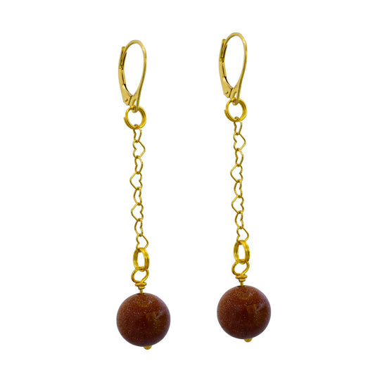 Brown Goldstone and Yellow Gold Vermeil Earrings, Heart Chain Earrings, Bloom Collection  | by nlanlaVictory
